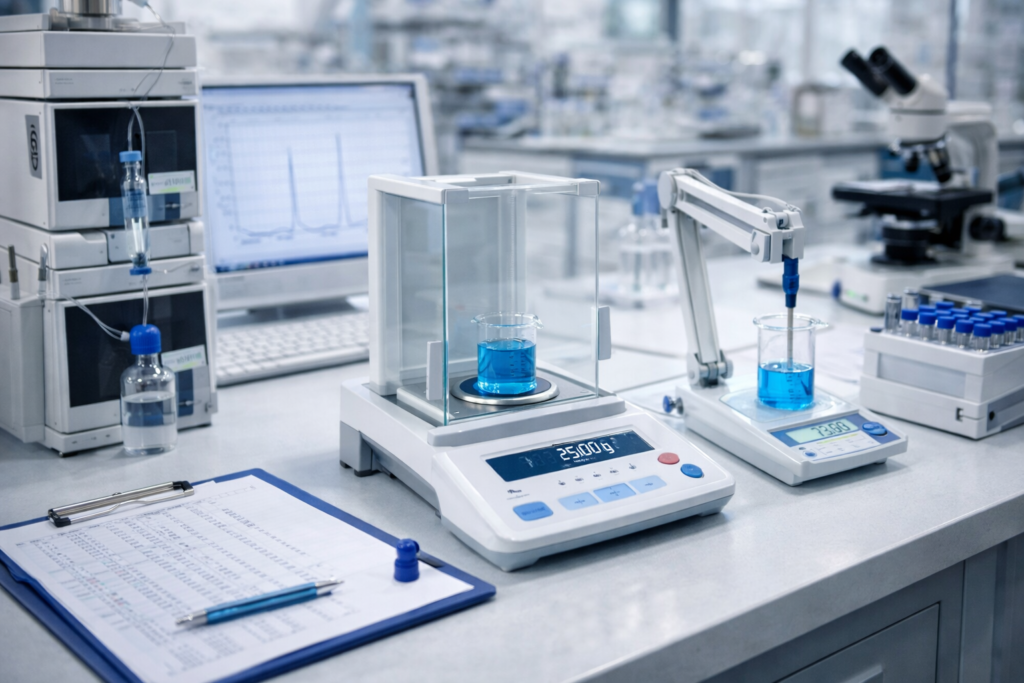 Precision laboratory setup with analytical instruments